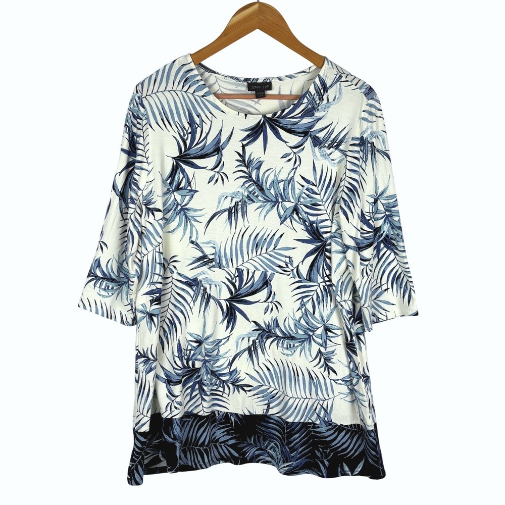 J Jill Wearever ½ Sleeve Tropical Palm Tunic LP Vacation Summer Resort Coastal